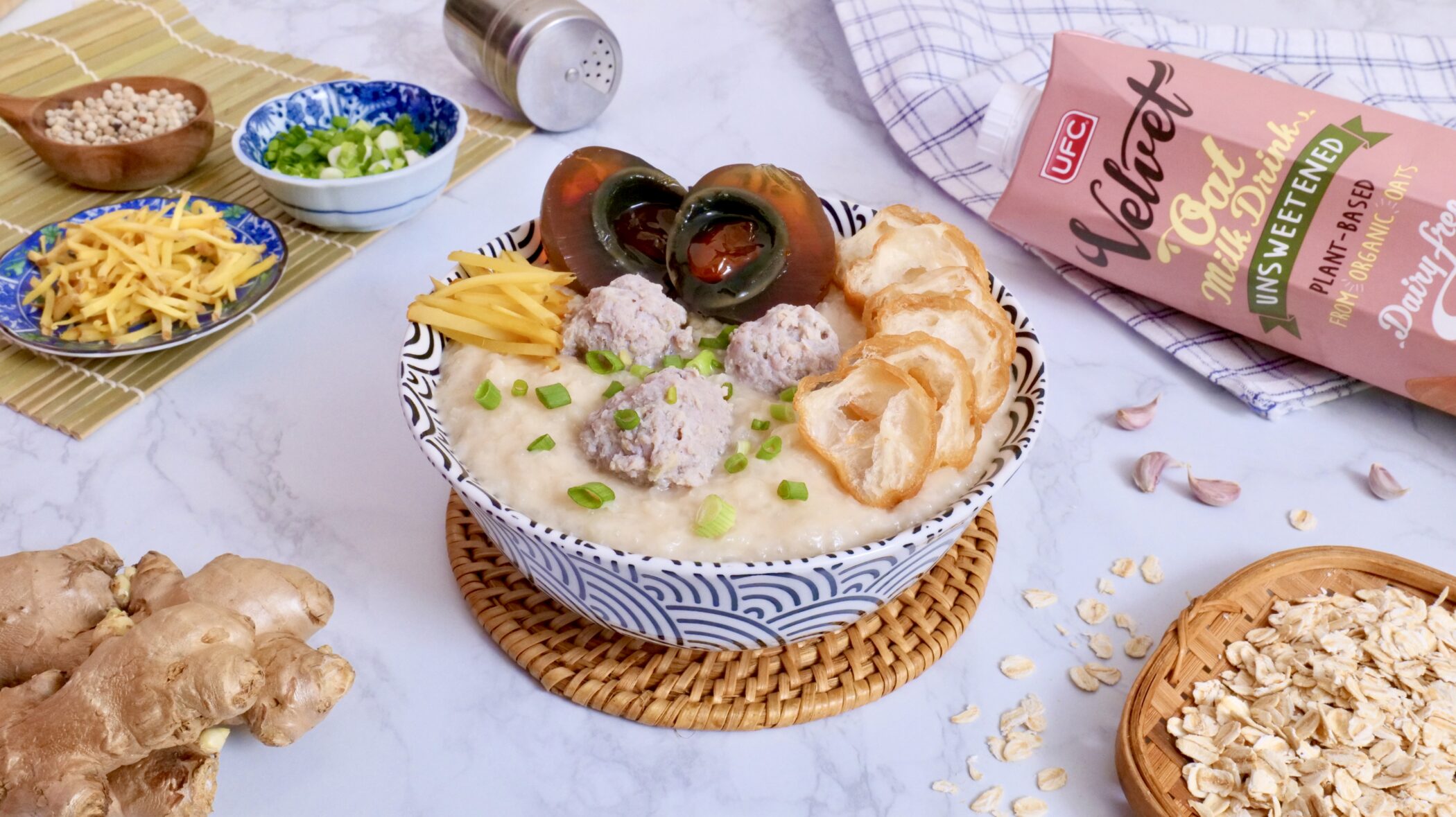 Oat Milk Porridge with Minced Pork - UFC REFRESH COCONUT WATER