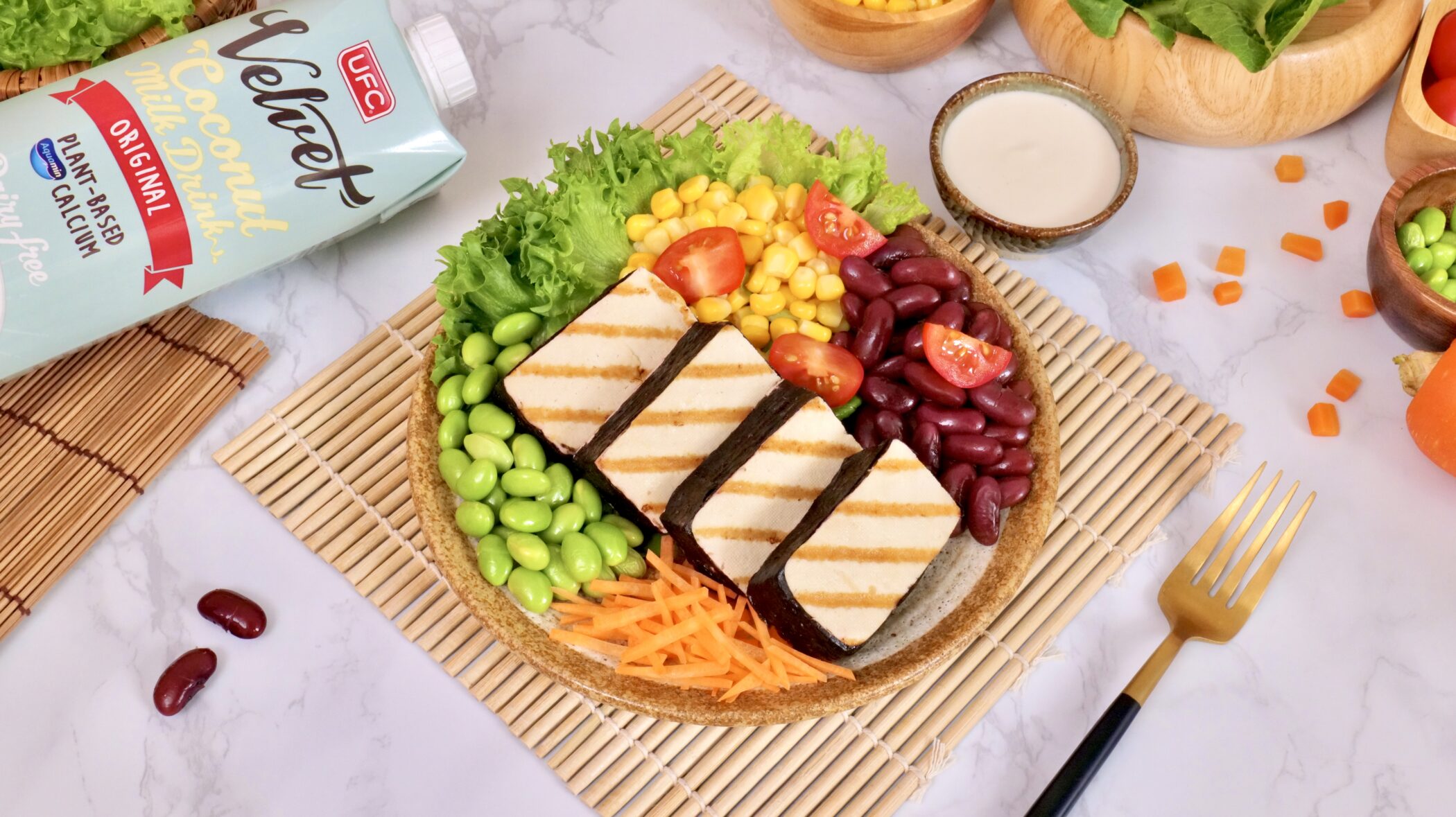 Vegan Grilled Tofu Salad - UFC REFRESH COCONUT WATER